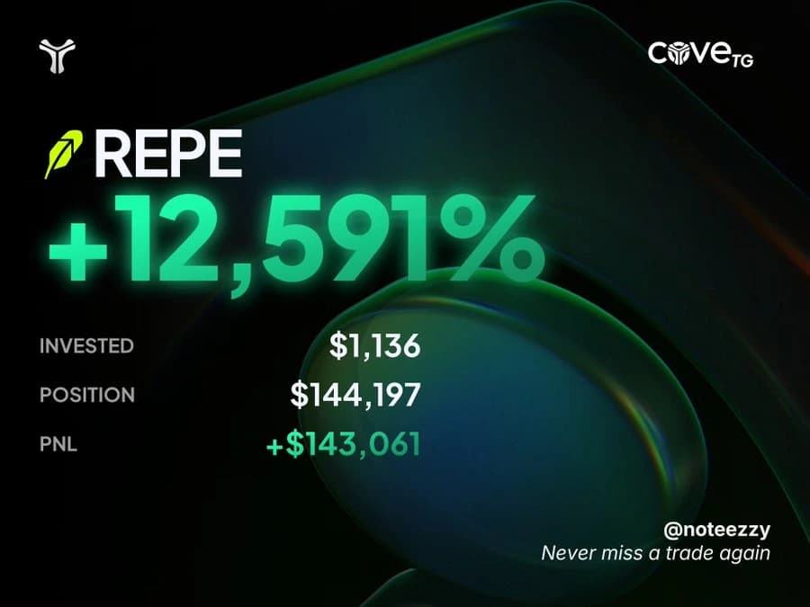 Eezzy’s original cove REPE PNL card: +12,591%, +$143,061.